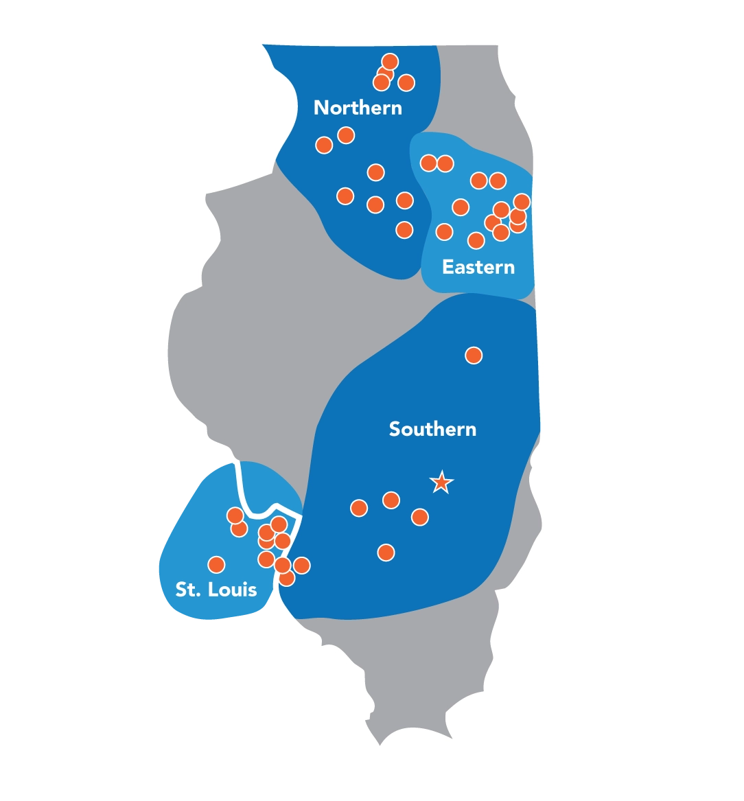 Illinois map showing Midland's regions and branches